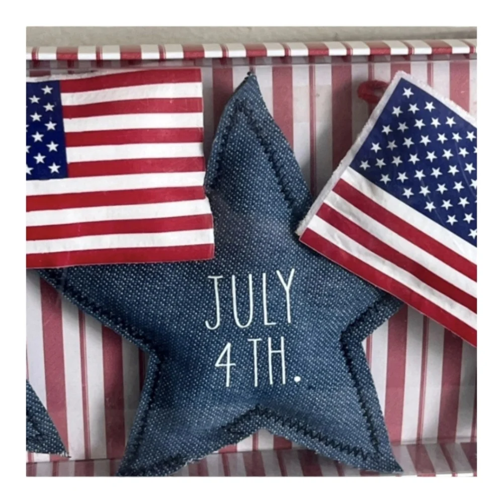 Rae Dunn Patriotic Stars & Flags Plush Fabric Decorative Garland